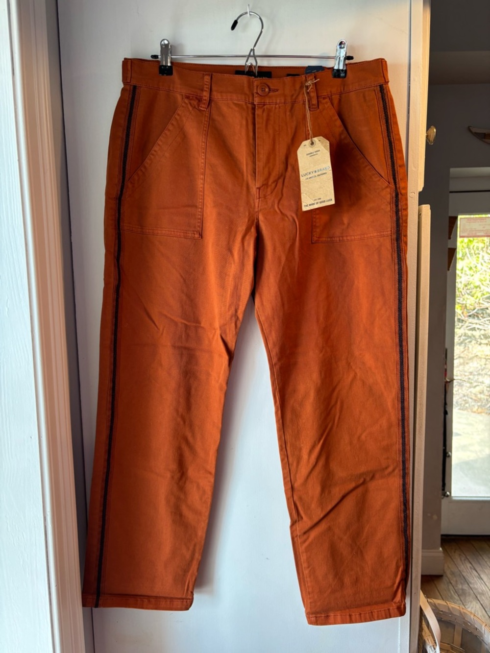 Lucky Brand Rust Orange Chinos with Black Side Stripe